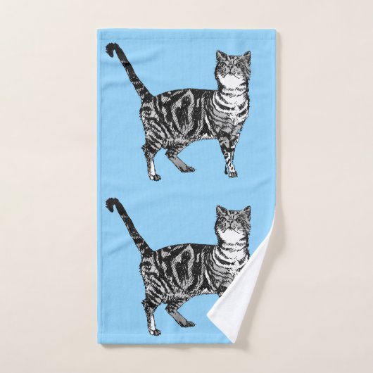 Pastel Blue Tabby Chat Chats Filles Ensemble de se (Serviette à main)