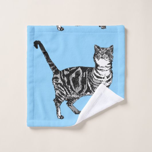 Pastel Blue Tabby Chat Chats Filles Ensemble de se (Gant de toilette)