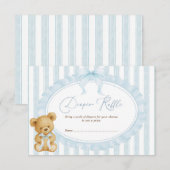Pastel Blue Teddy Bear Luier Raffle Baby Boy Informatiekaartje (Voorkant / Achterkant)