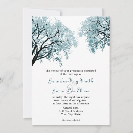 Pastel Blue Trees - Invitations de mariage (Devant)