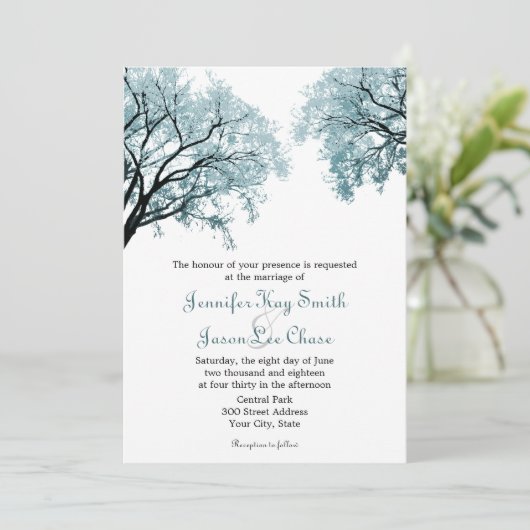 Pastel Blue Trees - Invitations de mariage (Debout devant)