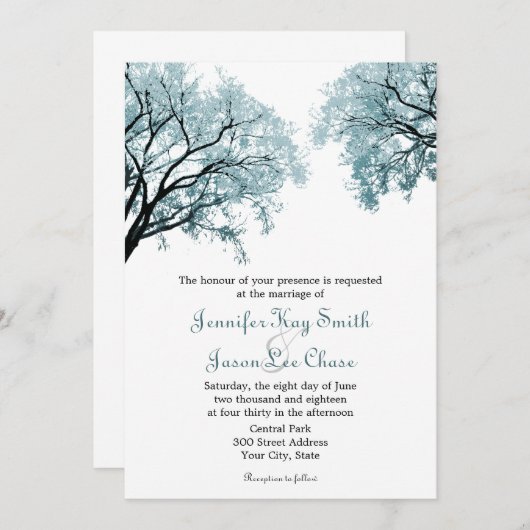 Pastel Blue Trees - Invitations de mariage (Devant / Derrière)