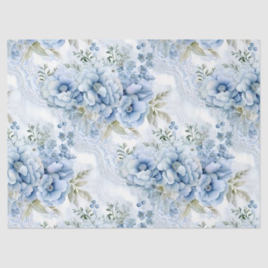 Pastel Blue Victorian Florals & Lace Decoupage Tissuepapier (Voorkant)