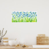Pastel Blue Waterverf Flowers Painting Poster (Keuken)