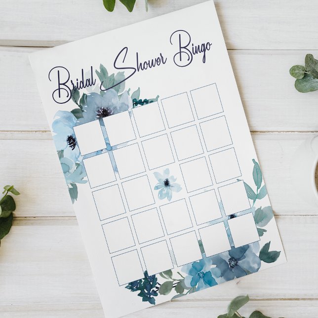 Pastel Blue Waterverf Rozen Floral Bridal Bingo (Creator heeft geüpload)
