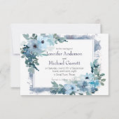Pastel Blue Waterverf Rozen opslaan datum Save The Date (Achterkant)