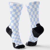 Pastel Blue White Retro Checkerboard Pattern Sokken (Gebogen)