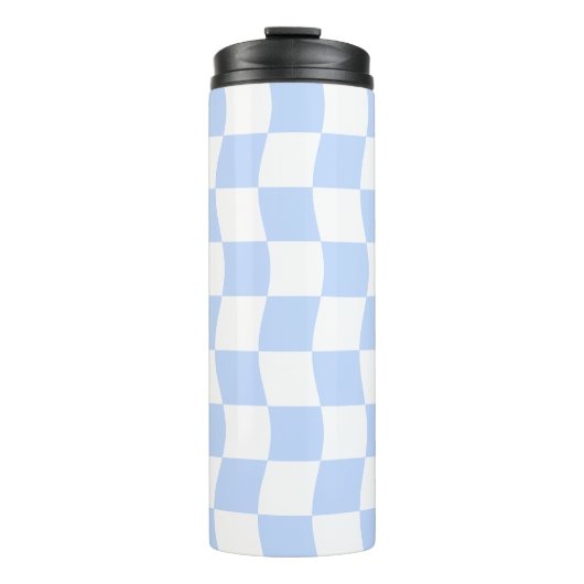 Pastel Blue White Retro Checkerboard Pattern Thermosbeker (Voorkant)