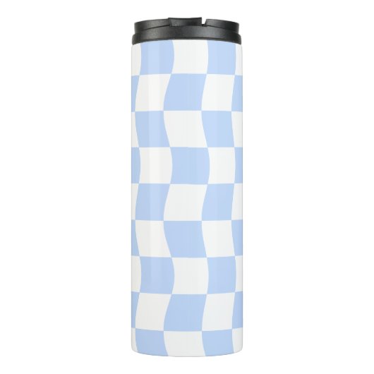 Pastel Blue White Retro Checkerboard Pattern Thermosbeker (Achterkant)