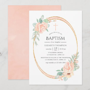 Pastel Blush Bloemen Geometrische Doop Kaart