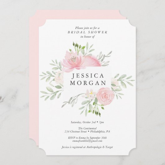 Pastel Blush Bridal Shower Invitation Kaart (Voorkant / Achterkant)
