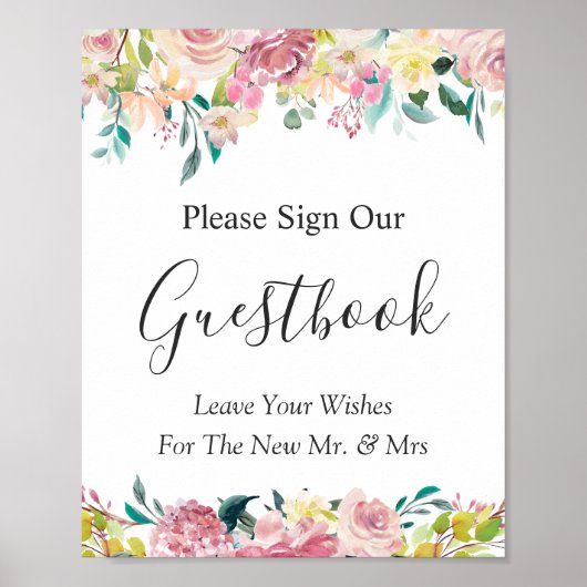 Pastel Blush Chic Floral Wedal Guestbook Poster (Voorkant)