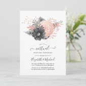 Pastel Blush en Charcoal Floral Virtual Wedding Kaart (Staand voorkant)
