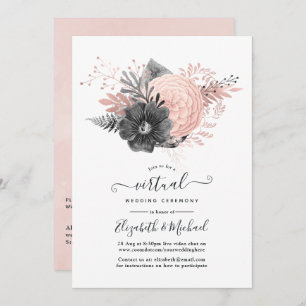 Pastel Blush en Charcoal Floral Virtual Wedding Kaart