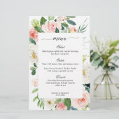 Pastel Blush  Floral Botanical WeddenMenu (Staand voorkant)