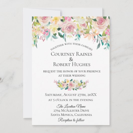 Pastel Blush Floral Faire-part de mariage (Devant)