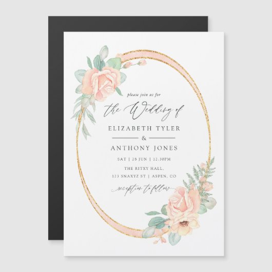 Pastel Blush Floral Geometric Weddenschap Magnetische Uitnodiging (Voorkant / Achterkant)