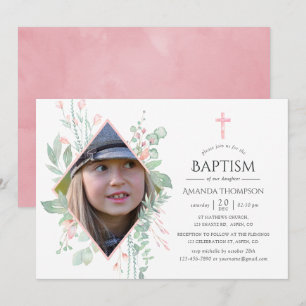 Pastel Blush Greenery Baptism of Christening Kaart