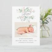 Pastel Blush Greenery Birth Announcement Kaart (Staand voorkant)