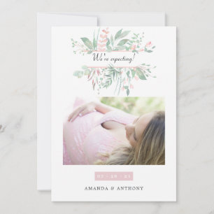 Pastel Blush Greenery Fotoaankondiging Aankondiging