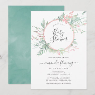 Pastel Blush Greenery Geometric Baby shower Kaart