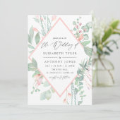 Pastel Blush Greenery Geometric Wedding Kaart (Staand voorkant)