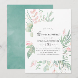 Pastel Blush Greenery Quinceañera Kaart
