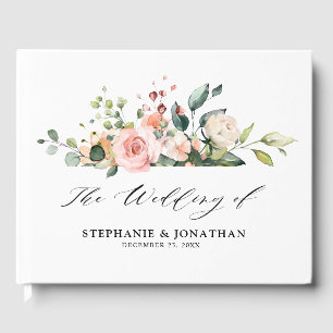 Pastel Blush Ivoor Roze Bloemen Botanische Bruilof Gastenboek
