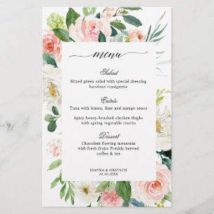 Pastel Blush Joli Floral Mariage Menu