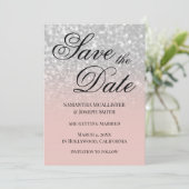 Pastel Blush Ombre Silver Glitter Save the Date Kaart (Staand voorkant)
