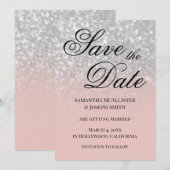 Pastel Blush Ombre Silver Glitter Save the Date Kaart (Voorkant / Achterkant)