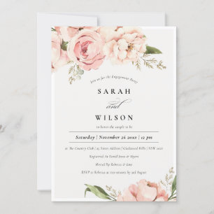 Pastel Blush Peach Peony Floral Verloving Invite Bedankkaart