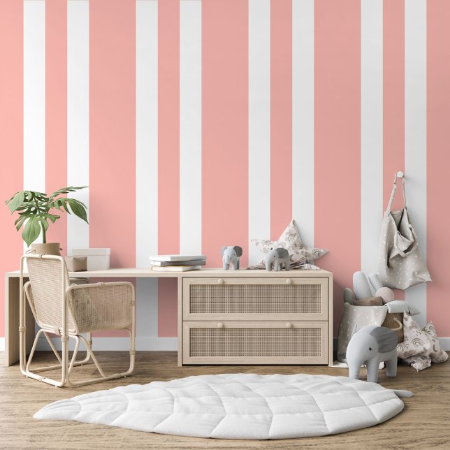Pastel Blush Perzik Roze Wit Strepen Patroon Behang (Creator heeft geüpload)