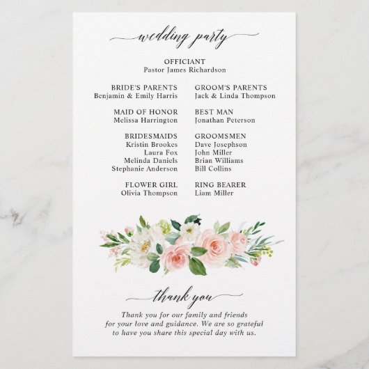 Pastel Blush  Pink Botanical Weddenprogramma (Achterkant)