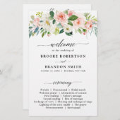 Pastel Blush  Pink Botanical Weddenprogramma (Voorkant / Achterkant)