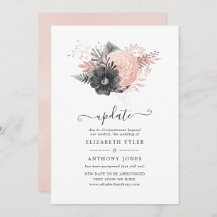 Pastel Blush Pink & Charcoal Floral Wedding Update Kaart