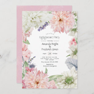 Pastel Blush Pink Dahlia Engagement Party Invitati Kaart