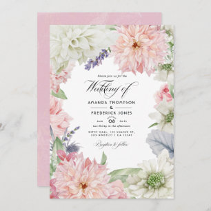 Pastel Blush Pink Dahlia Wedding Invitation Kaart