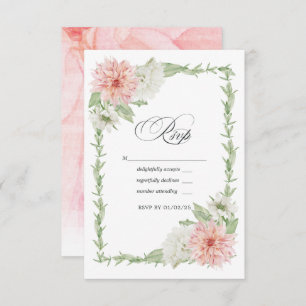 Pastel Blush Pink Dahlia Wedding RSVP Kaartje