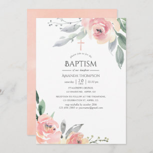 Pastel Blush Pink Floral Baptisme Kaart