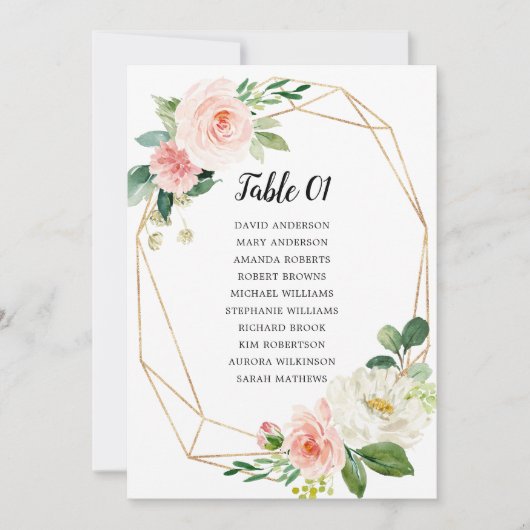 Pastel Blush Pink Floral Botanical Seating Chart Kaart (Voorkant)