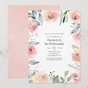 Pastel Blush Pink Floral Bridesmaids Luncheon Kaart