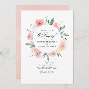 Pastel Blush Pink Floral QR Code RSVP Weddenschap Kaart