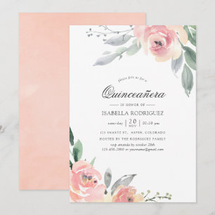 Pastel Blush Pink Floral Quinceañera Kaart