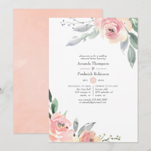 Pastel Blush Pink Floral Rehearsal Dinner Kaart