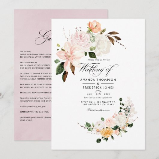 Pastel Blush Pink Floral Weddenschap Kaart (Voorkant / Achterkant)
