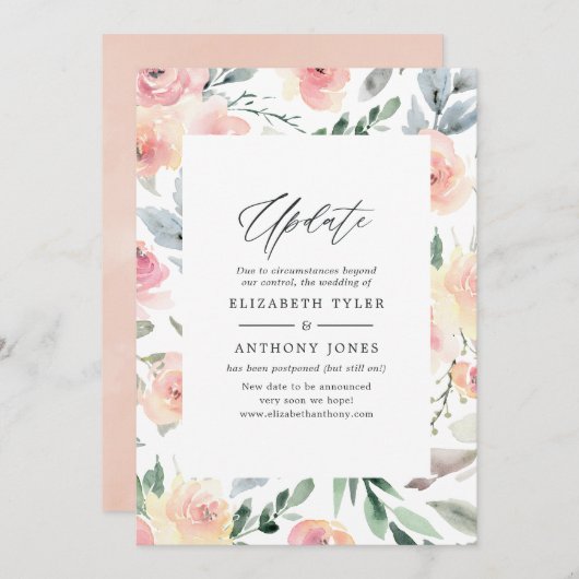 Pastel Blush Pink Floral Weddenschap Update Kaart (Voorkant / Achterkant)