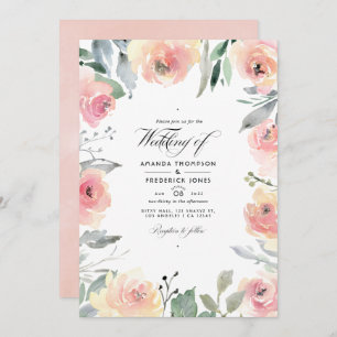 Pastel Blush Pink Floral Weduwfoto Kaart
