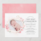 Pastel Blush Pink Geometric Floral Heilige Communi Kaart (Voorkant / Achterkant)