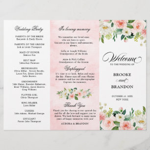 Pastel Blush Pretty Rose Floral Wedding Programme